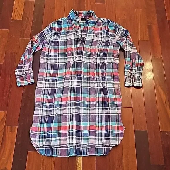Polo Ralph Lauren | Dresses | Polo Ralph Lauren Womens Dress Multicolor Linen  Madras Plaid Midi Blue Ponynwot | Poshmark